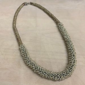 Beaded silver and metallic clear rope necklace